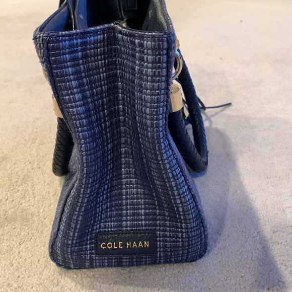Cole Haan blue woven top handle bag. Leather  hold hardware - Picture 9 of 10